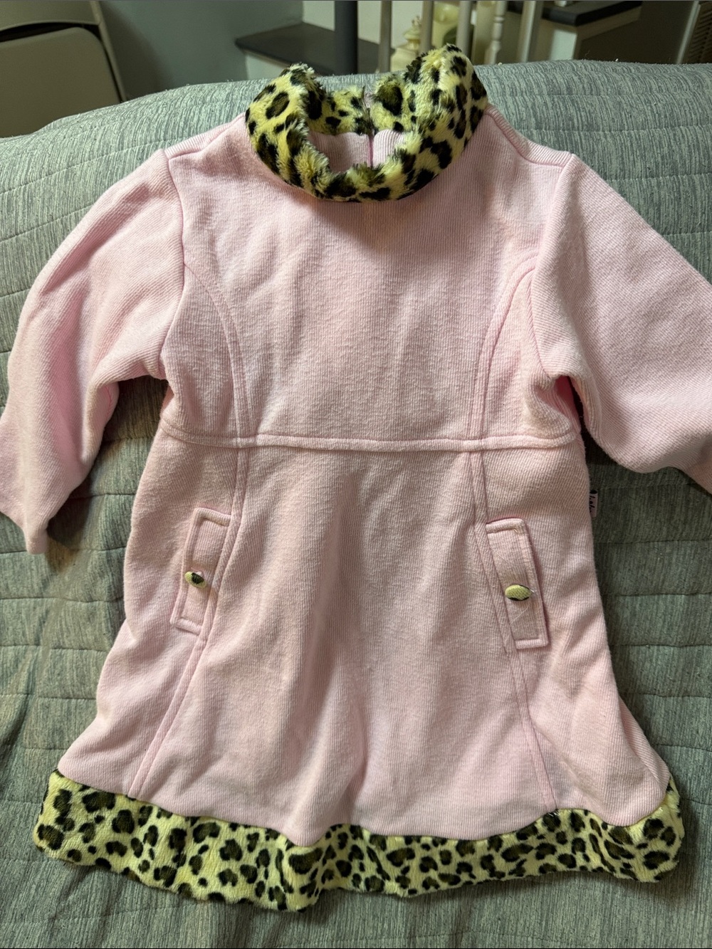 Le Top Pink Pullover Dress with Leopard Trim